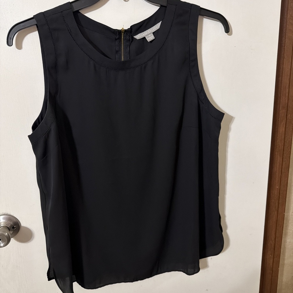Valerie Stevens Women's Black Scoop Neck Sleeveless Blouse Size XL Back Zipper